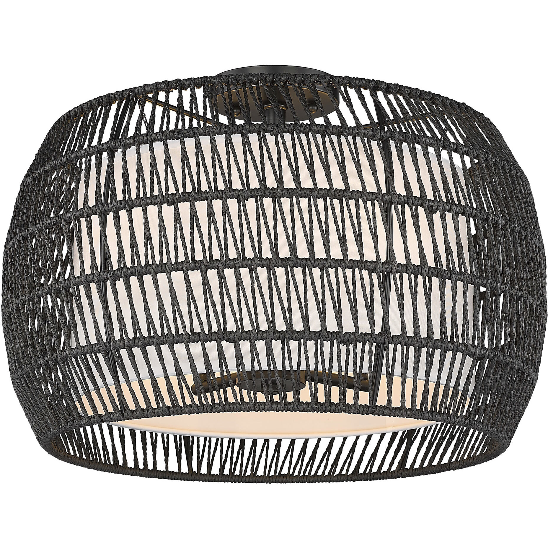 Everly 4 Light 19 inch Matte Black Semi-Flush Mount Ceiling Light in Natural Rattan