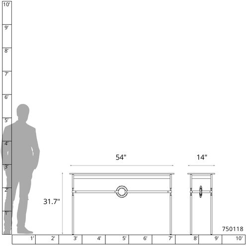 Equus 54 X 14 inch Natural Iron and Black Console Table in Leather British Brown, Natural Iron/Black