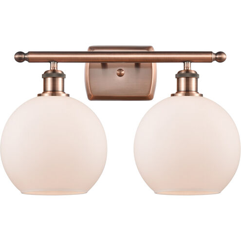 Ballston Athens 2 Light 16 inch Antique Copper Bath Vanity Light Wall Light in Matte White Glass, Ballston