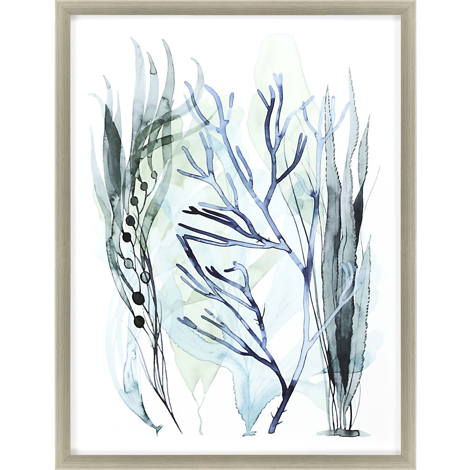 Sea Leaves Blue and Turquoise and Green and White Framed Art