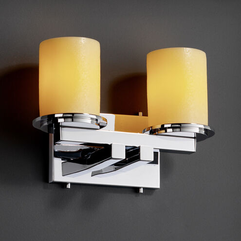 Candlearia 2 Light 13 inch Polished Chrome Bath Bar Wall Light in Amber (CandleAria), Cylinder with Flat Rim, Incandescent