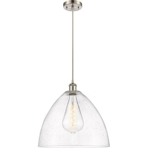 Ballston Dome LED 16 inch Brushed Satin Nickel Pendant Ceiling Light in Seedy Glass