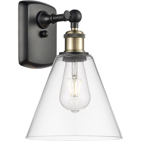 Ballston Cone LED 8 inch Black Antique Brass and Matte Black Sconce Wall Light in Clear Glass