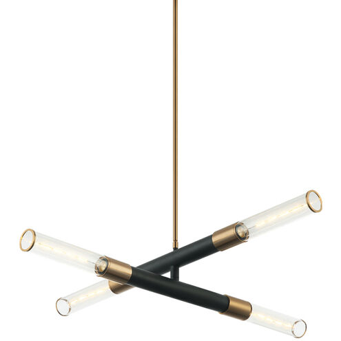 Tubo 4 Light 35 inch Matte Black and Aged Gold Brass Pendant Ceiling Light