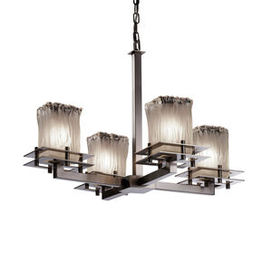 Metropolis 4 Light 25 inch Brushed Nickel Chandelier Ceiling Light in White Frosted (Veneto Luce), Square with Rippled Rim