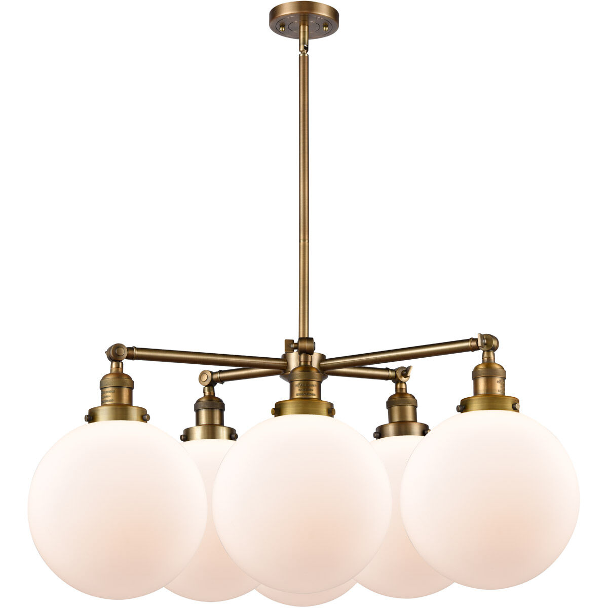 Franklin Restoration X-Large Beacon 6 Light 33 inch Brushed Brass Chandelier Ceiling Light in Incandescent, Matte White Glass, Franklin Restoration