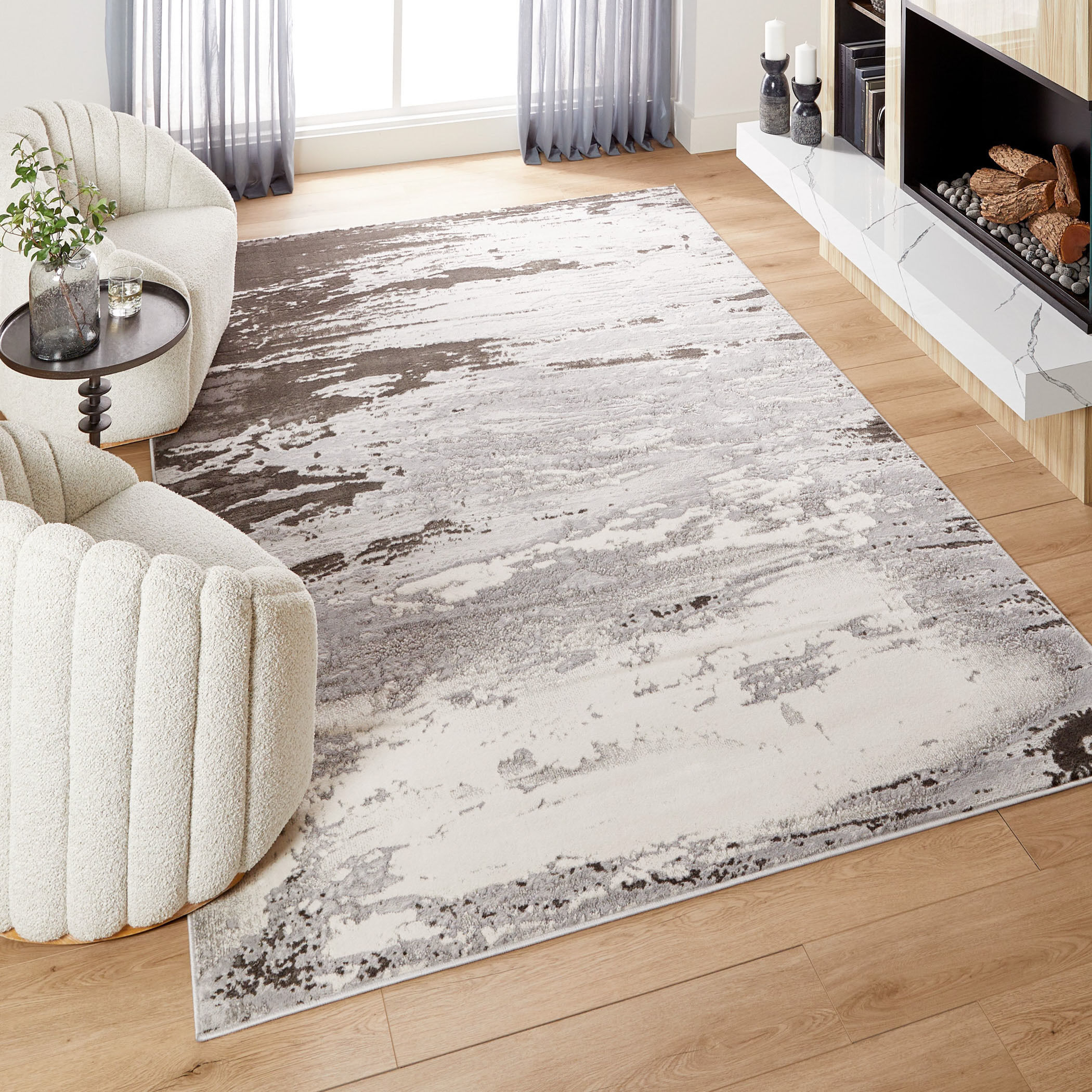 Ayda 114 X 79 inch Black/Grey Rug in 6 x 9