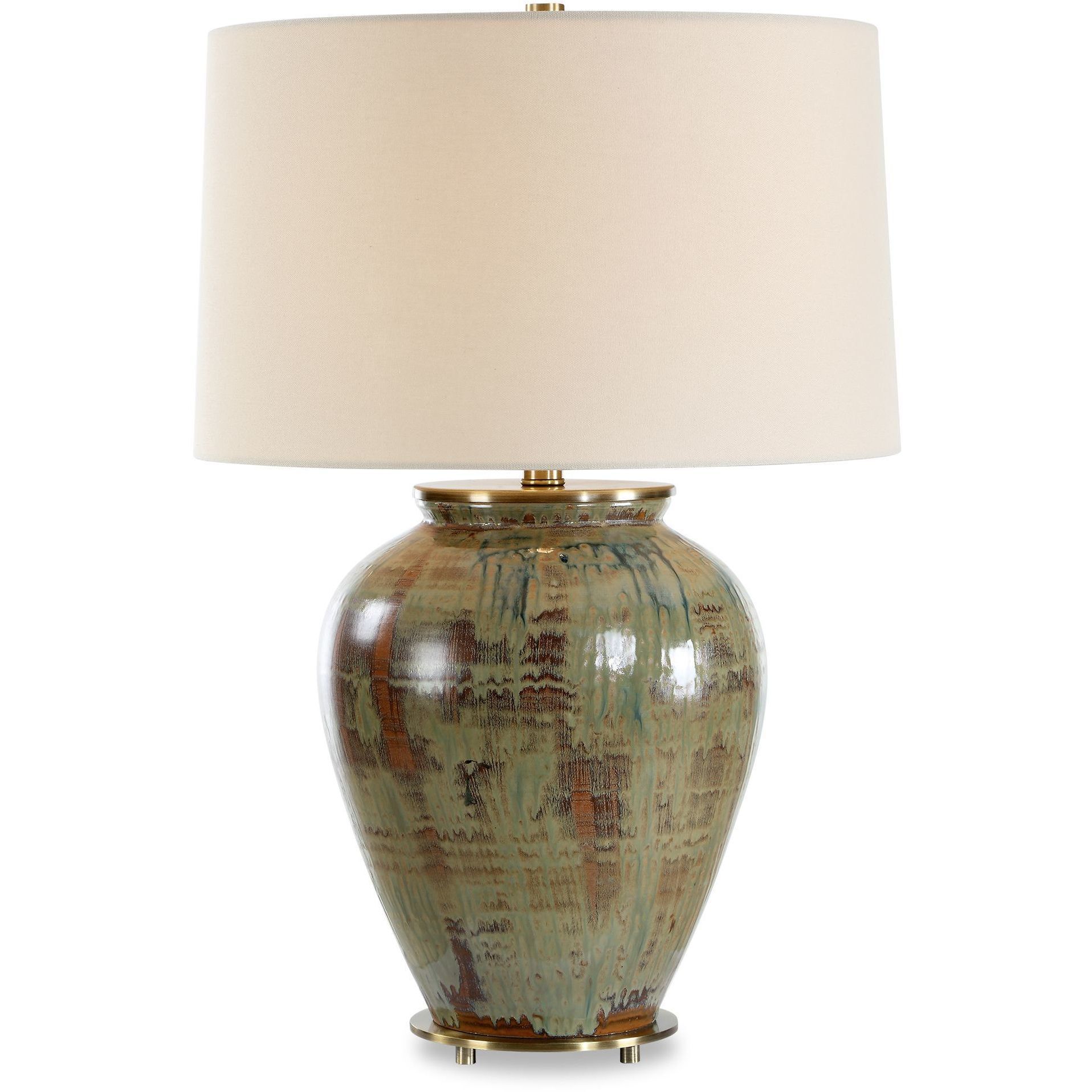 Olisa 25 inch 150 watt Green/Blue-Green/Earthy Browns/Antique Brass Table Lamp Portable Light