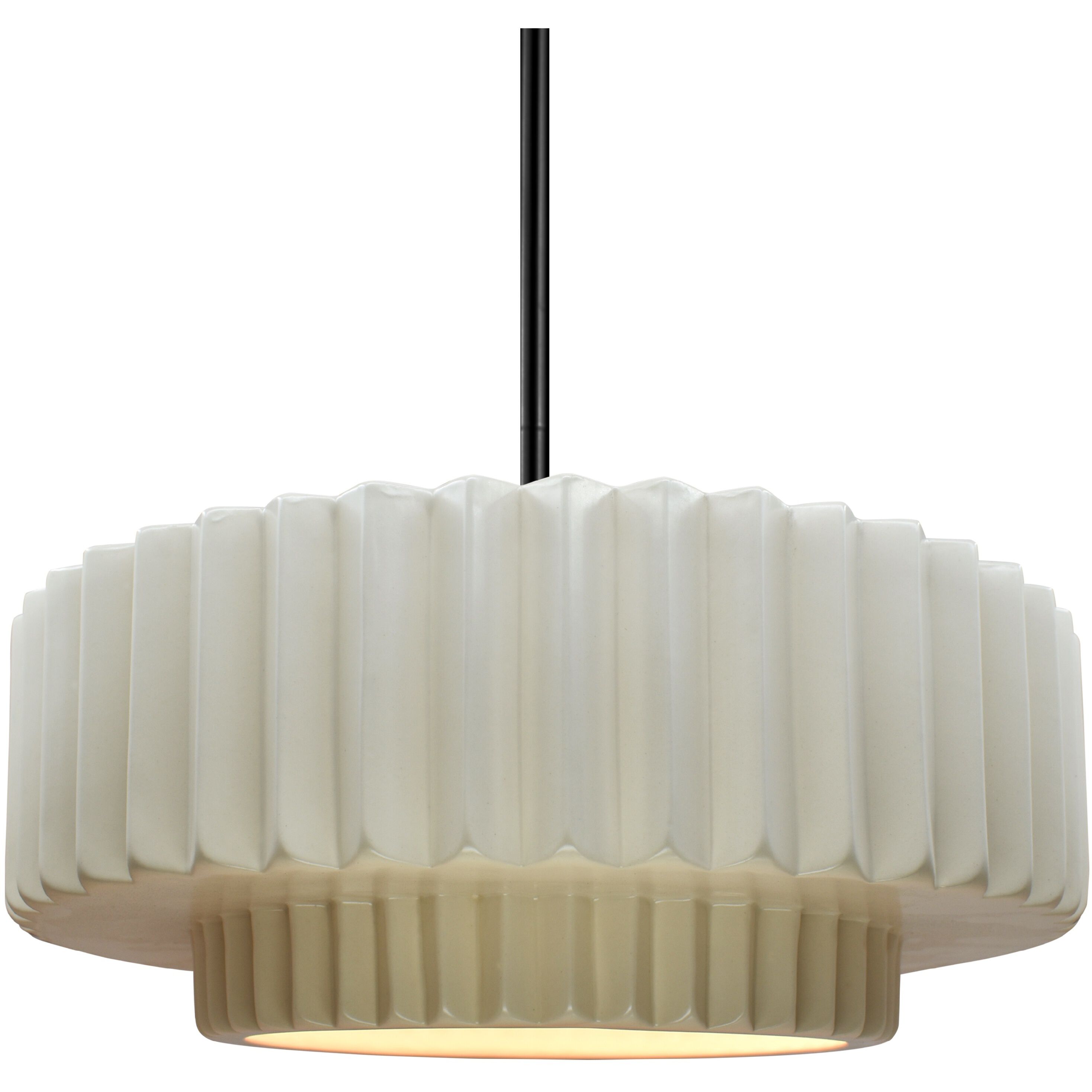 Radiance Collection - Pleated Tier Pendant Ceiling Light in Matte Black, Black Cord, Replaceable Bulb, Matte White, 14.5W x 5.25H, Form+Finish+Function
