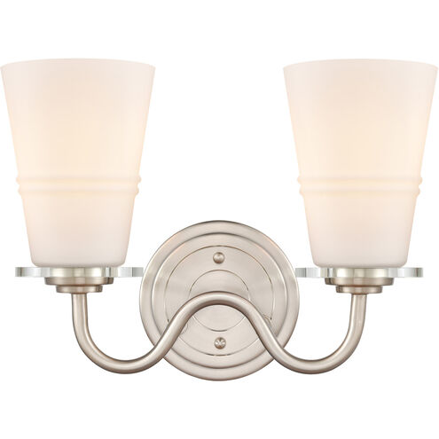 Scarlett 2 Light 14 inch Satin Nickel Bath Vanity Light Wall Light in White Glass