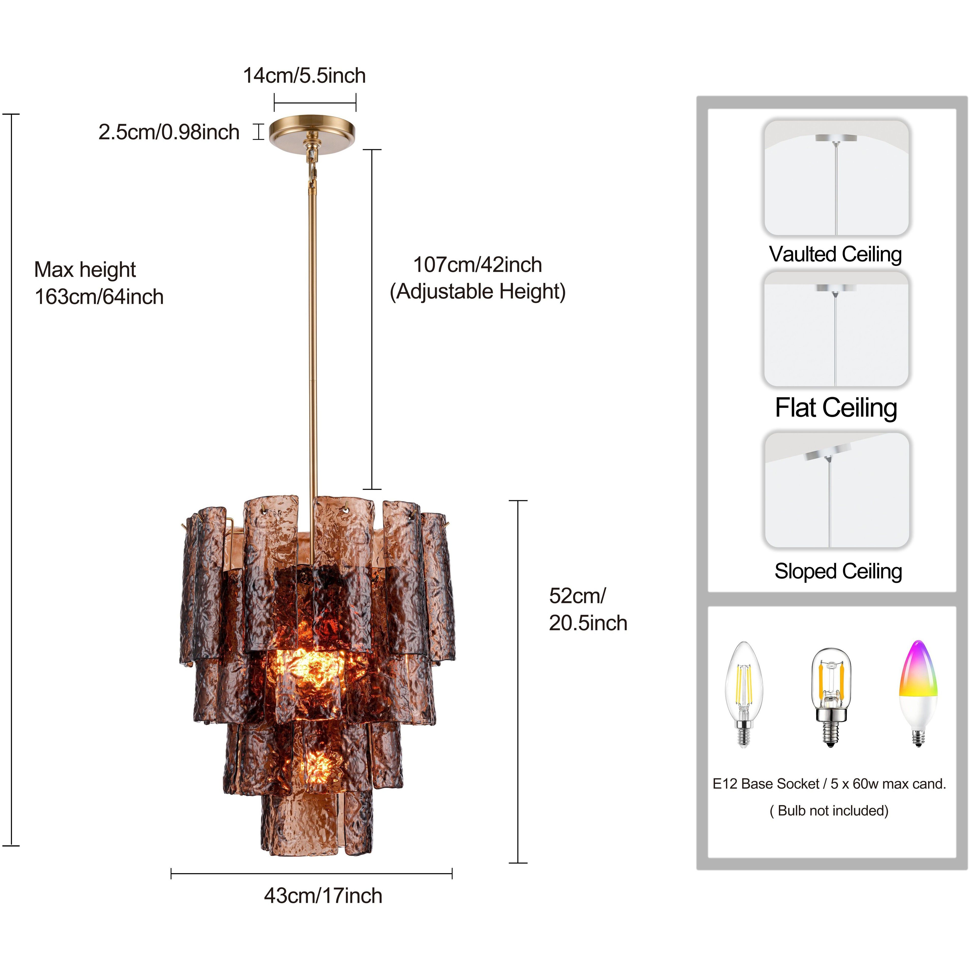 Fire and Ice 5 Light 16.75 inch Lacquered Gold Chandelier Ceiling Light in Dark Amber Glass