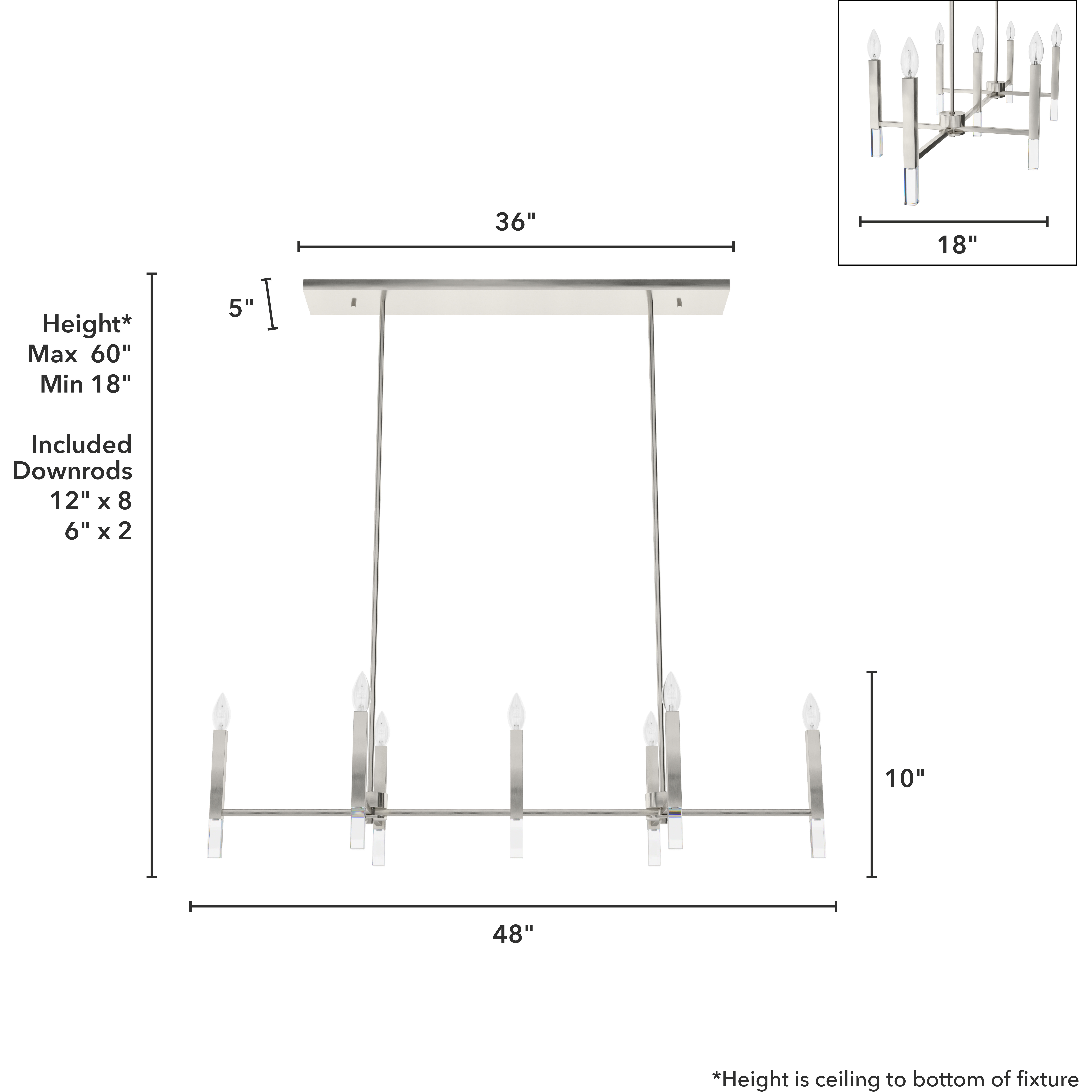 Sunjai 7 Light 48 inch Brushed Nickel Linear Chandelier Ceiling Light
