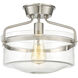 Modern 1 Light 13.25 inch Brushed Nickel Semi-Flush Ceiling Light