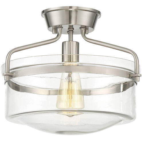 Modern 1 Light 13.25 inch Brushed Nickel Semi-Flush Ceiling Light