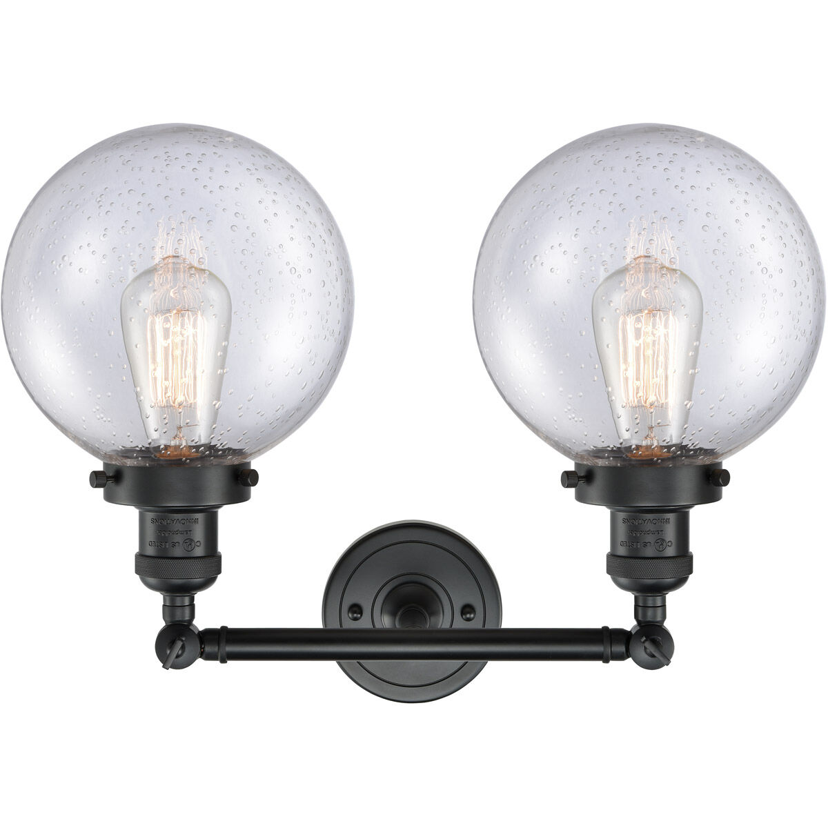 Franklin Restoration Large Beacon 2 Light 19 inch Matte Black Bath Vanity Light Wall Light in Seedy Glass, Franklin Restoration