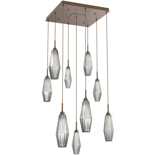 Aalto LED 27.1 inch Flat Bronze Chandelier Ceiling Light in Optic Rib Smoke, 2700K LED, Square Multi-Port
