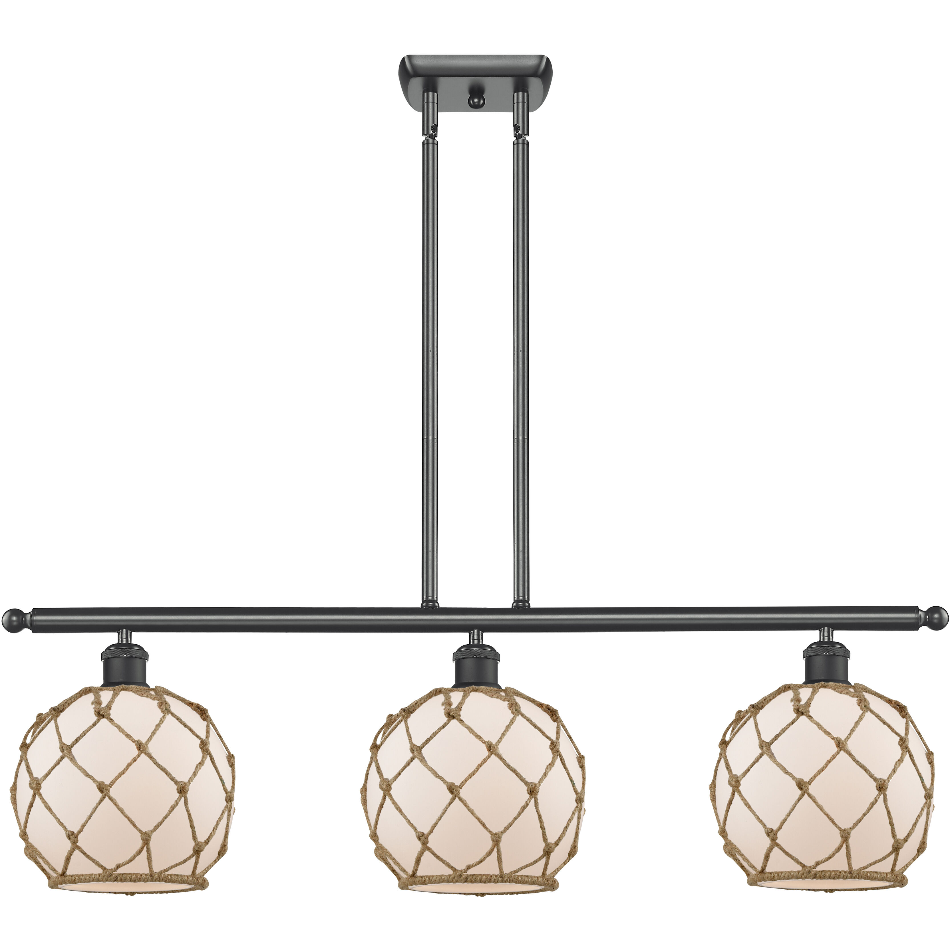 Ballston Farmhouse Rope LED 36 inch Matte Black Island Light Ceiling Light in White Glass with Brown Rope, Ballston