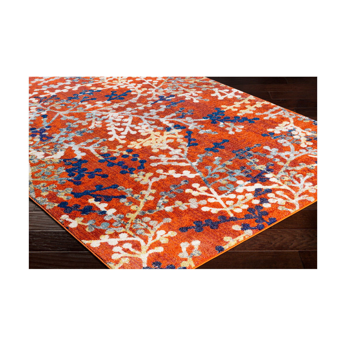 Ararat 87 X 63 inch Bright Orange/Bright Red/Bright Yellow/Dark Blue Rugs, Rectangle