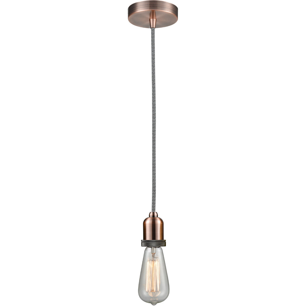 Whitney Bare Bulb 1 Light 2 inch Antique Copper Mini Pendant Ceiling Light in Zebra, Whitney