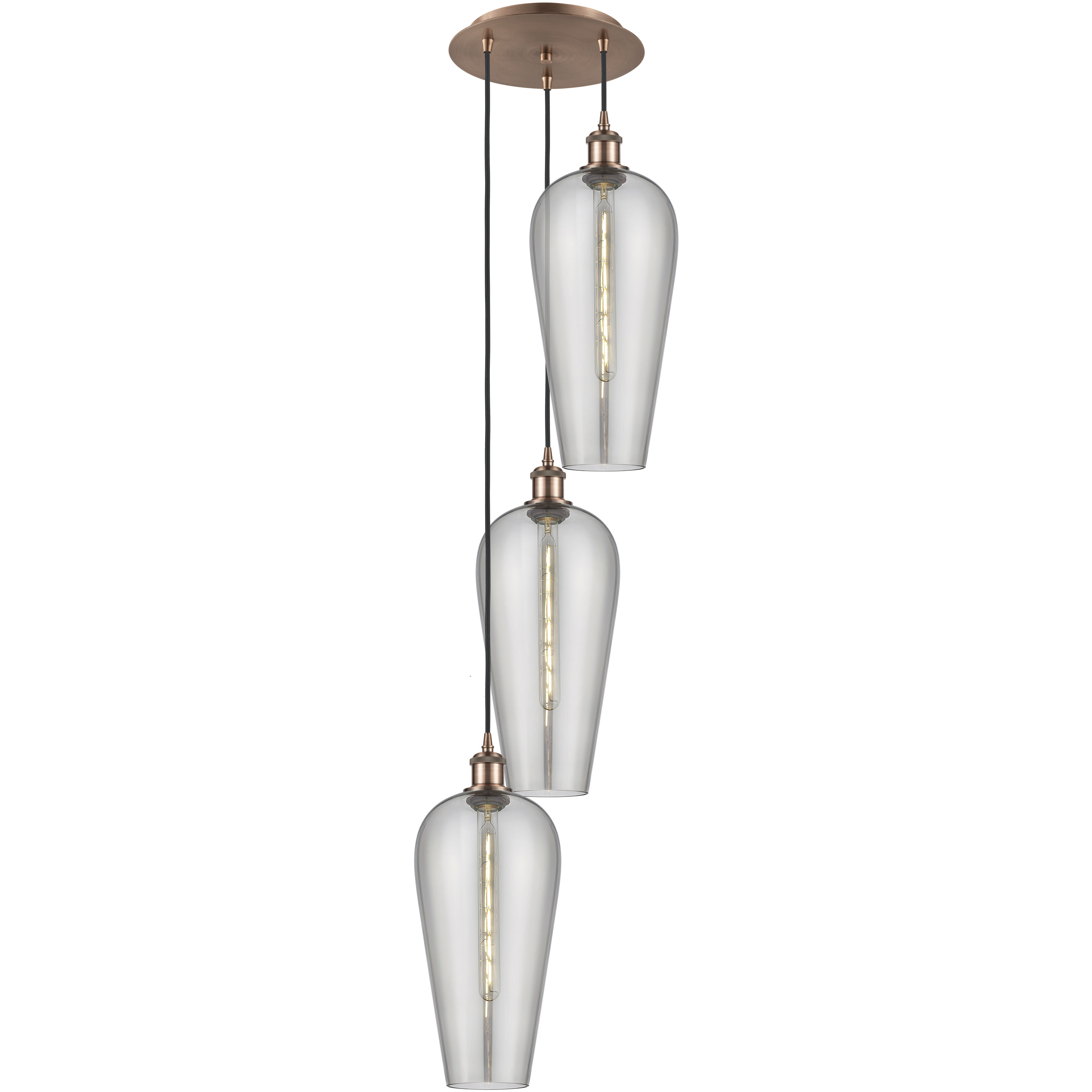 Ballston Chelsea 3 Light 14.5 inch Antique Copper Multi Pendant Ceiling Light in Light Smoke Glass
