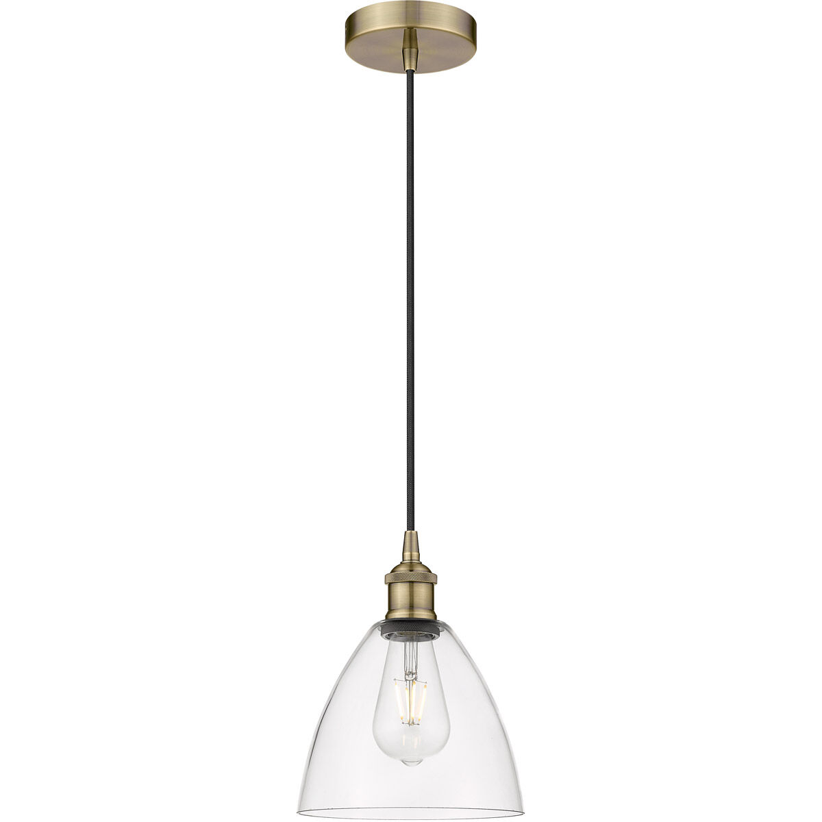Edison Dome LED 7.5 inch Antique Brass Mini Pendant Ceiling Light in Clear Glass