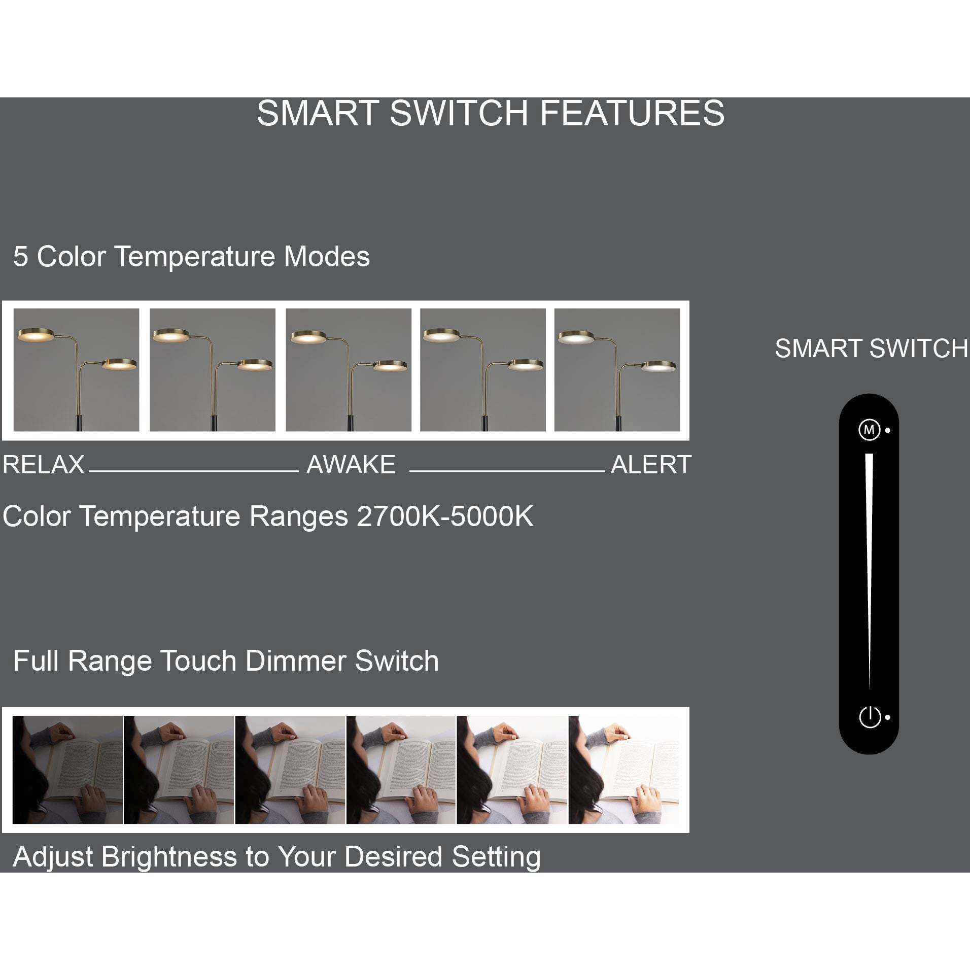 Rowan 25 inch 6.00 watt Black and Antique Brass Desk Lamp Portable Light, with Smart Switch