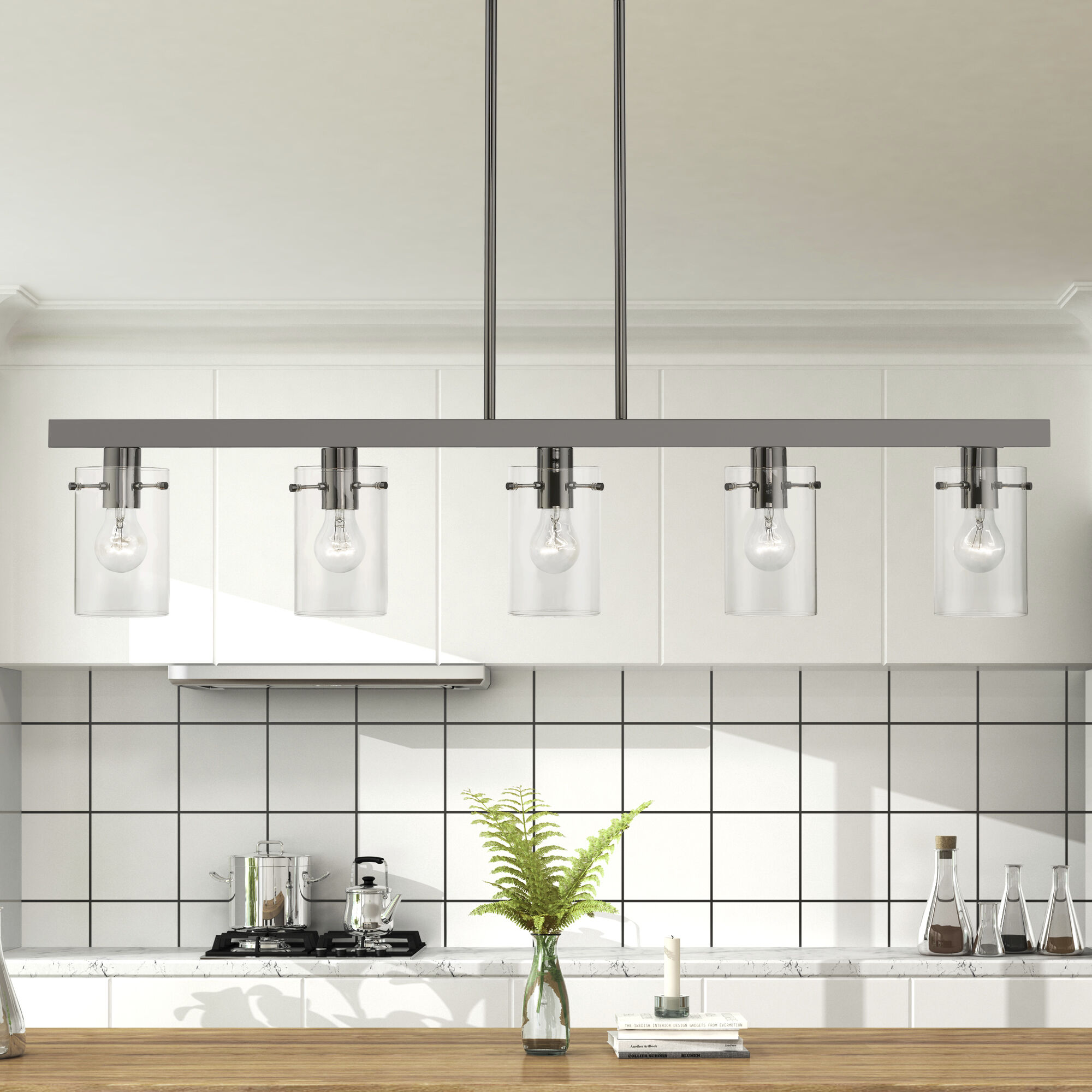 Munich 5 Light 42 inch Black Chrome Linear Chandelier Ceiling Light