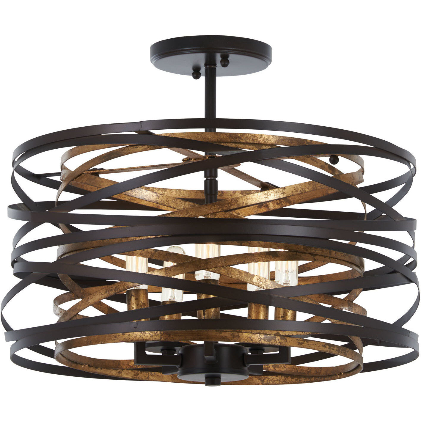 Vortic Flow 5 Light 16 inch Dark Bronze/Mosaic Gold Pendant Ceiling Light, Convertible