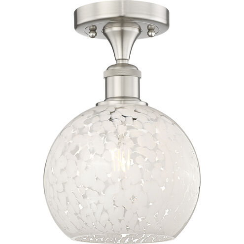 Edison White Mouchette 1 Light 8 inch Brushed Satin Nickel Semi-Flush Mount Ceiling Light