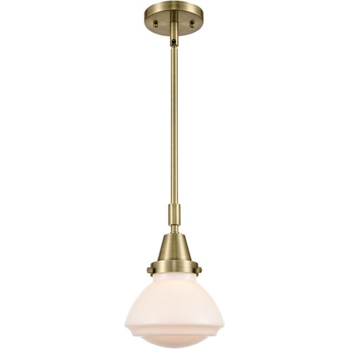 Franklin Restoration Olean 1 Light 7 inch Antique Brass Mini Pendant Ceiling Light in Matte White Glass