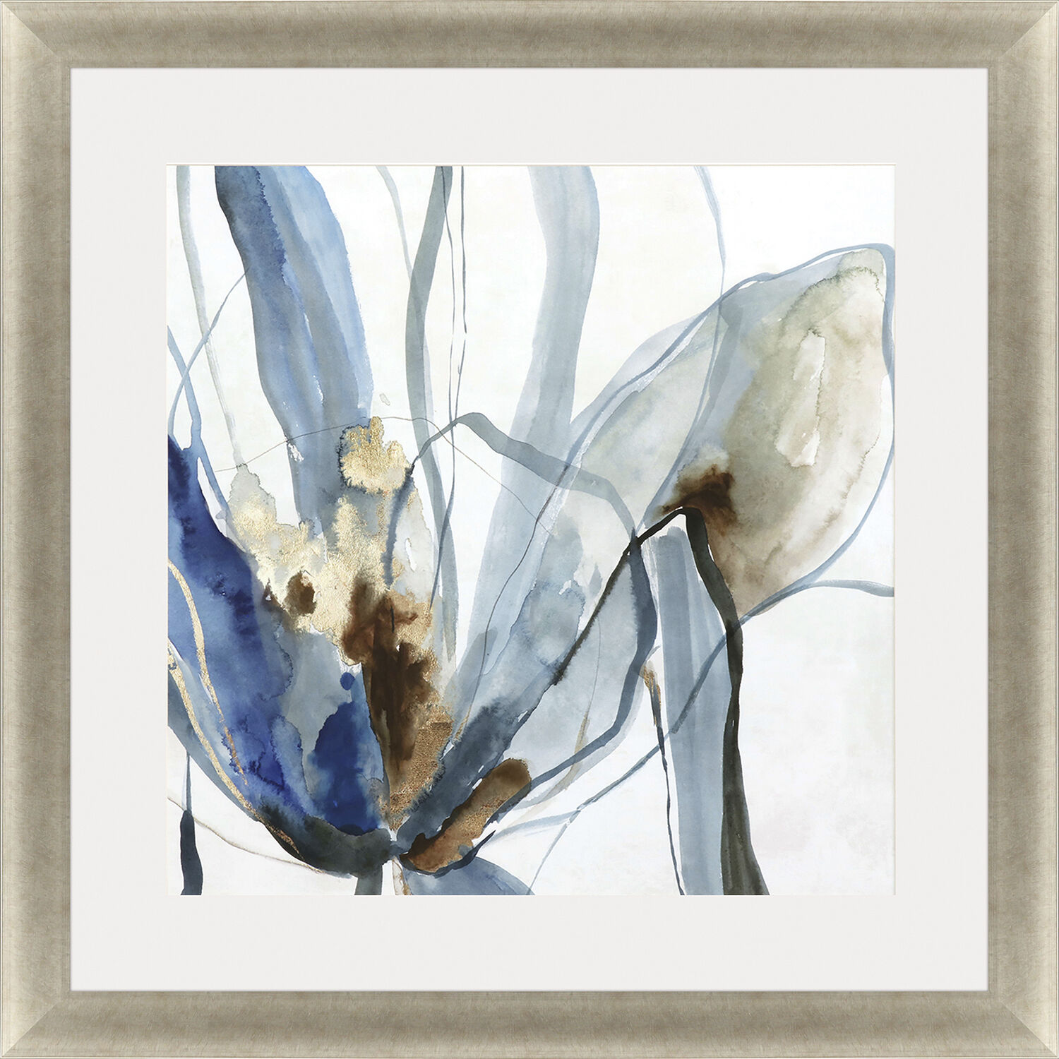 Refined Blue and Beige and Gray and Metallic Framed Art