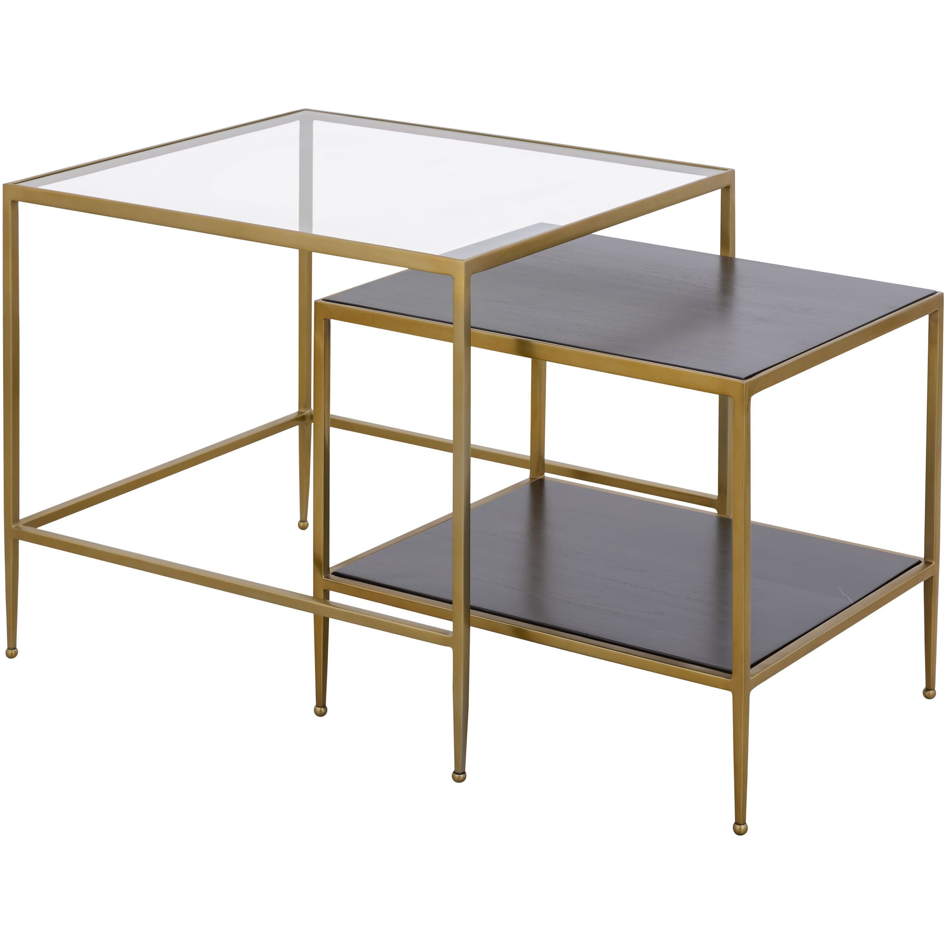 Carrick 26 X 24 inch Dark Brown with Brass and Clear Nesting Table, Set of 2