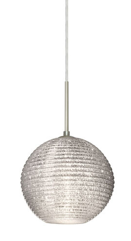 Kristall LED Satin Nickel Pendant Ceiling Light in Glitter Ribbed Glass