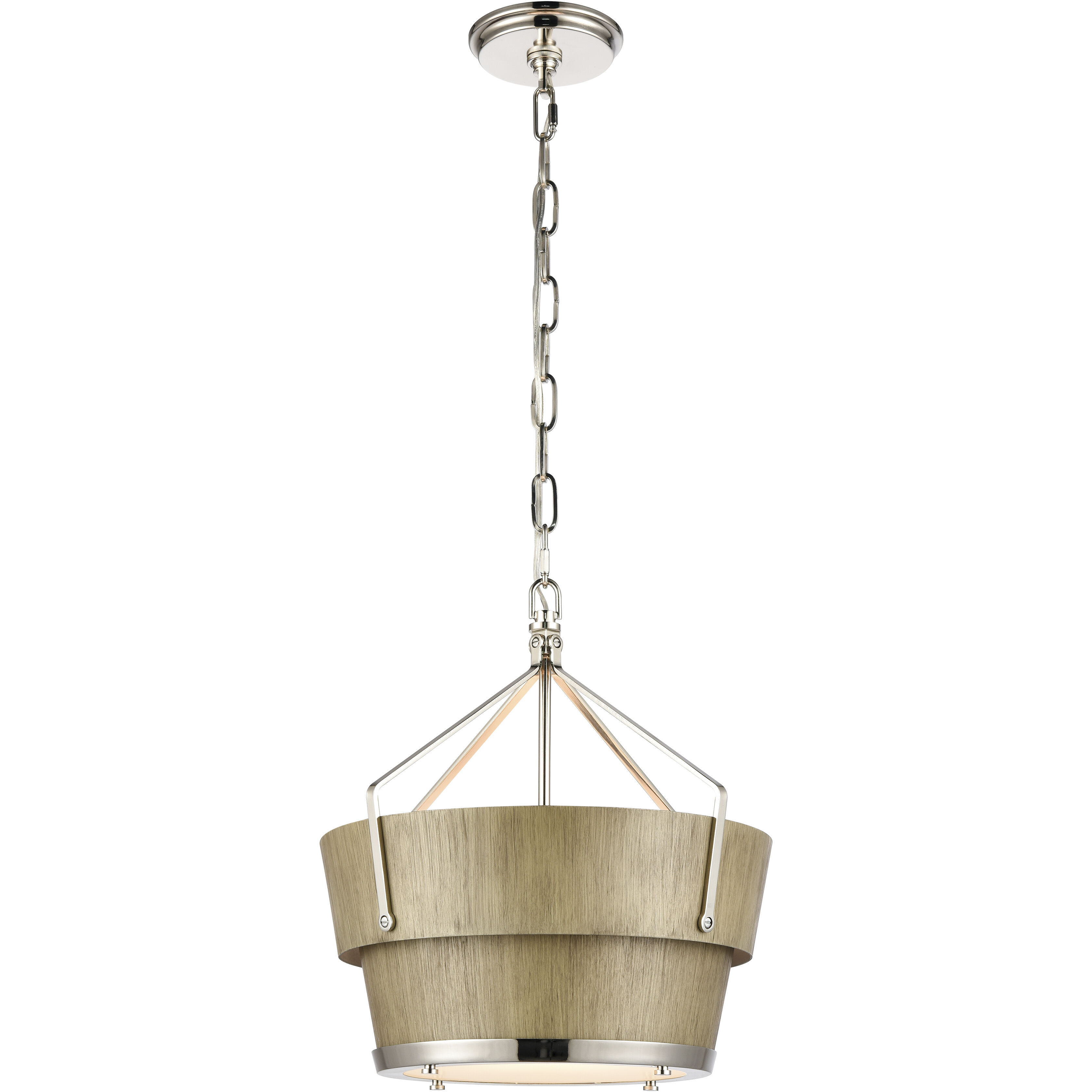 Marin Pendant Ceiling Light in Polished Nickel with Wood Tone