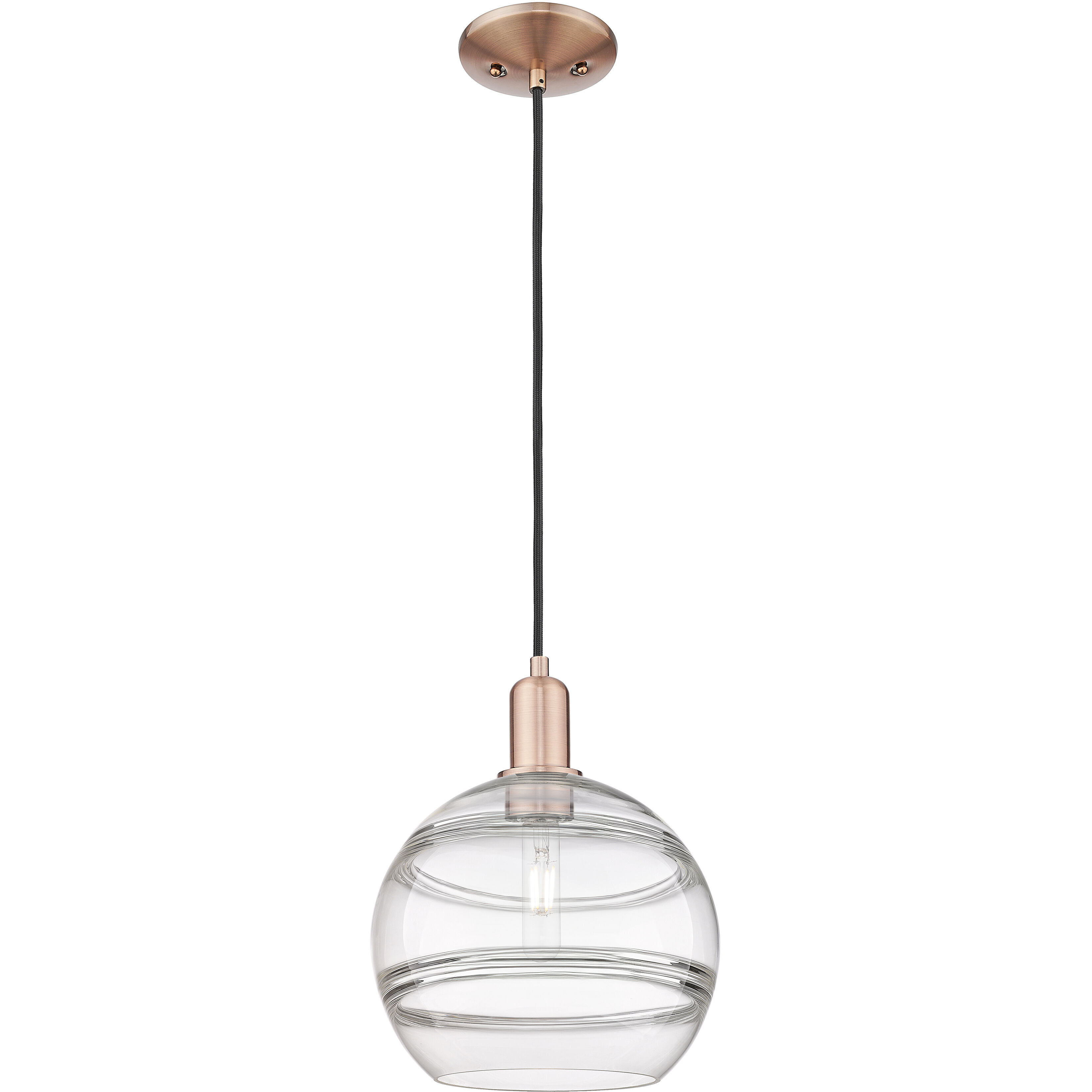 Arcadia Rochester 1 Light 10 inch Antique Copper Mini Pendant Ceiling Light in Clear