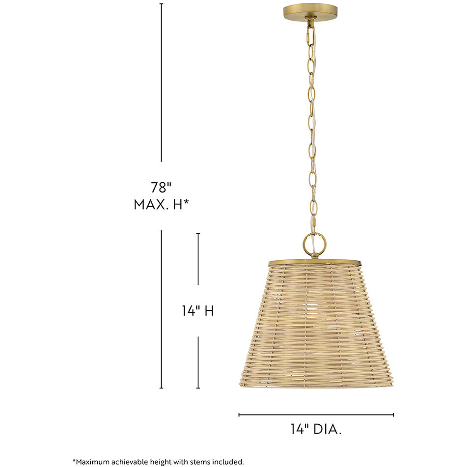 Brynn 1 Light 14 inch Lacquered Brass Pendant Ceiling Light