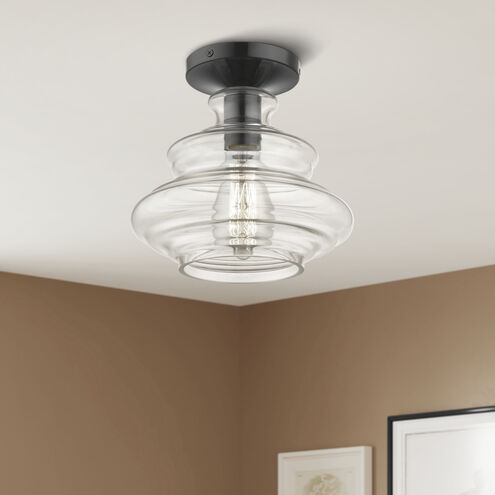 Everett 1 Light 9 inch Shiny Black with Chrome Finish Accents Semi-Flush Ceiling Light