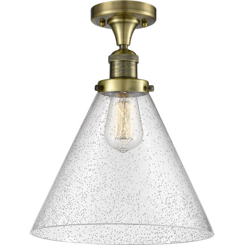 Franklin Restoration X-Large Cone 1 Light 12 inch Antique Brass Semi-Flush Mount Ceiling Light in Incandescent, Seedy Glass, Franklin Restoration