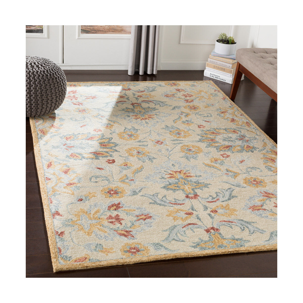 Panipat 90 X 60 inch Camel/Medium Gray/Ice Blue/Charcoal/Light Gray Rugs, Rectangle