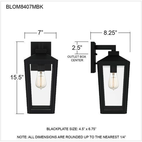 Blomfield 1 Light 16 inch Matte Black Outdoor Wall Lantern