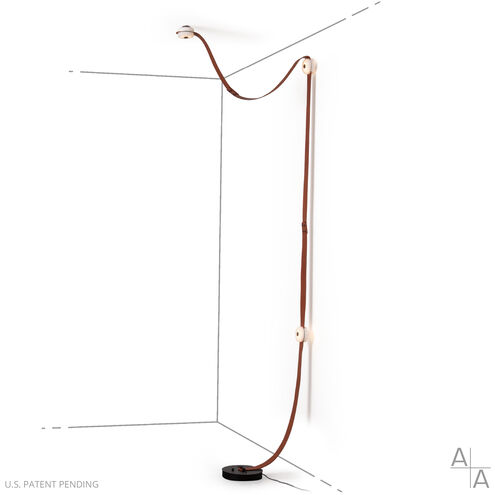 Art & Alchemy SNAPS LED 36 inch Black Floor-to-Ceiling Plug-in Lamp Ceiling Light in White Leather with Alabaster
