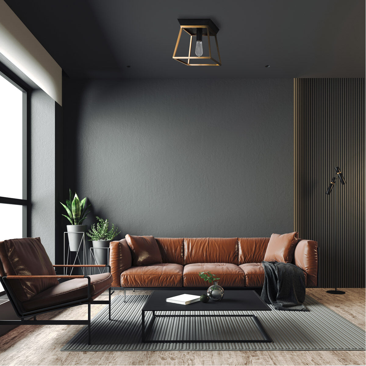 Paulino 1 Light 11.5 inch Brushed Gold and Matte Black Flush Mount Ceiling Light