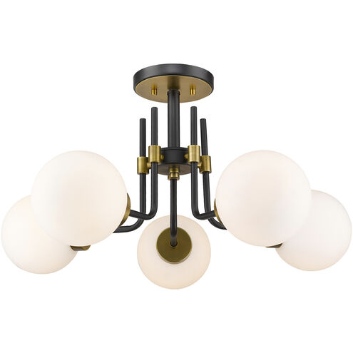 Parsons 5 Light 27 inch Matte Black and Olde Brass Semi Flush Mount Ceiling Light