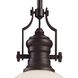 Chadwick 1 Light 13 inch Oil Rubbed Bronze Pendant Ceiling Light in White Glass, Oiled Bronze