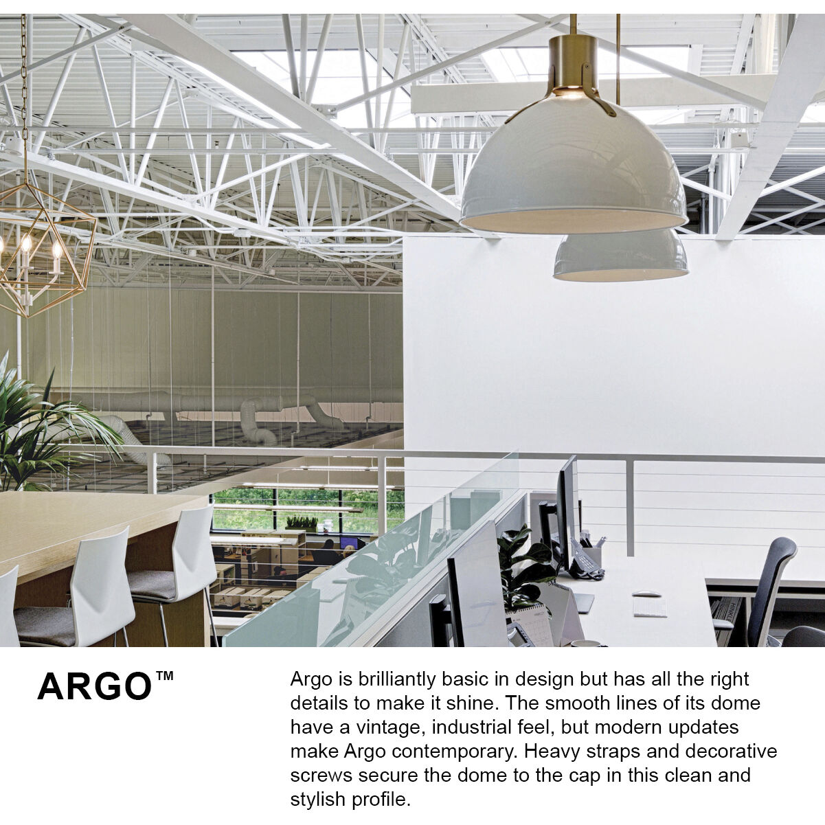Argo LED 14 inch Polished White with Lacquered Brass Indoor Pendant Ceiling Light