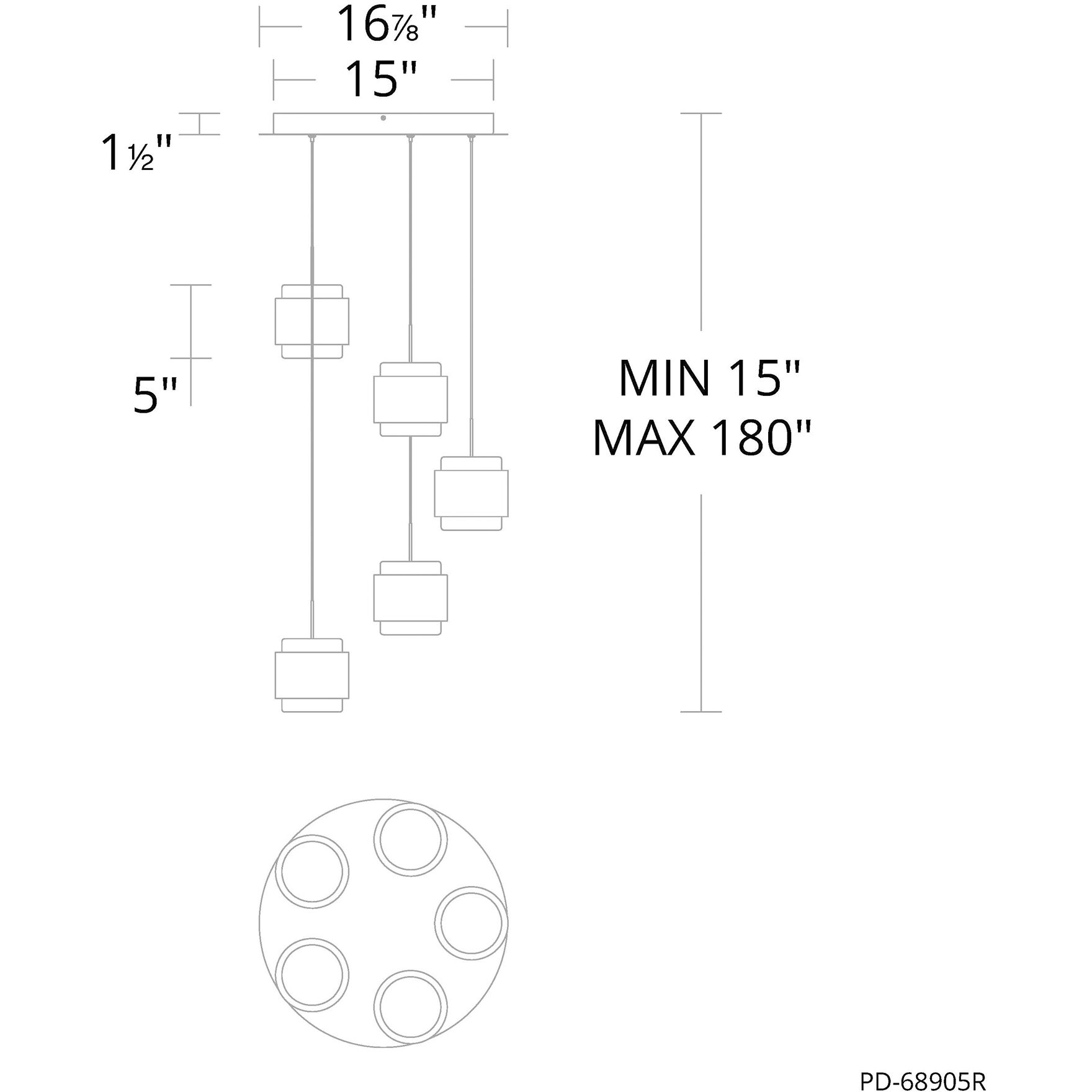 Banded LED 16.8 inch Black Chandelier Ceiling Light, dweLED