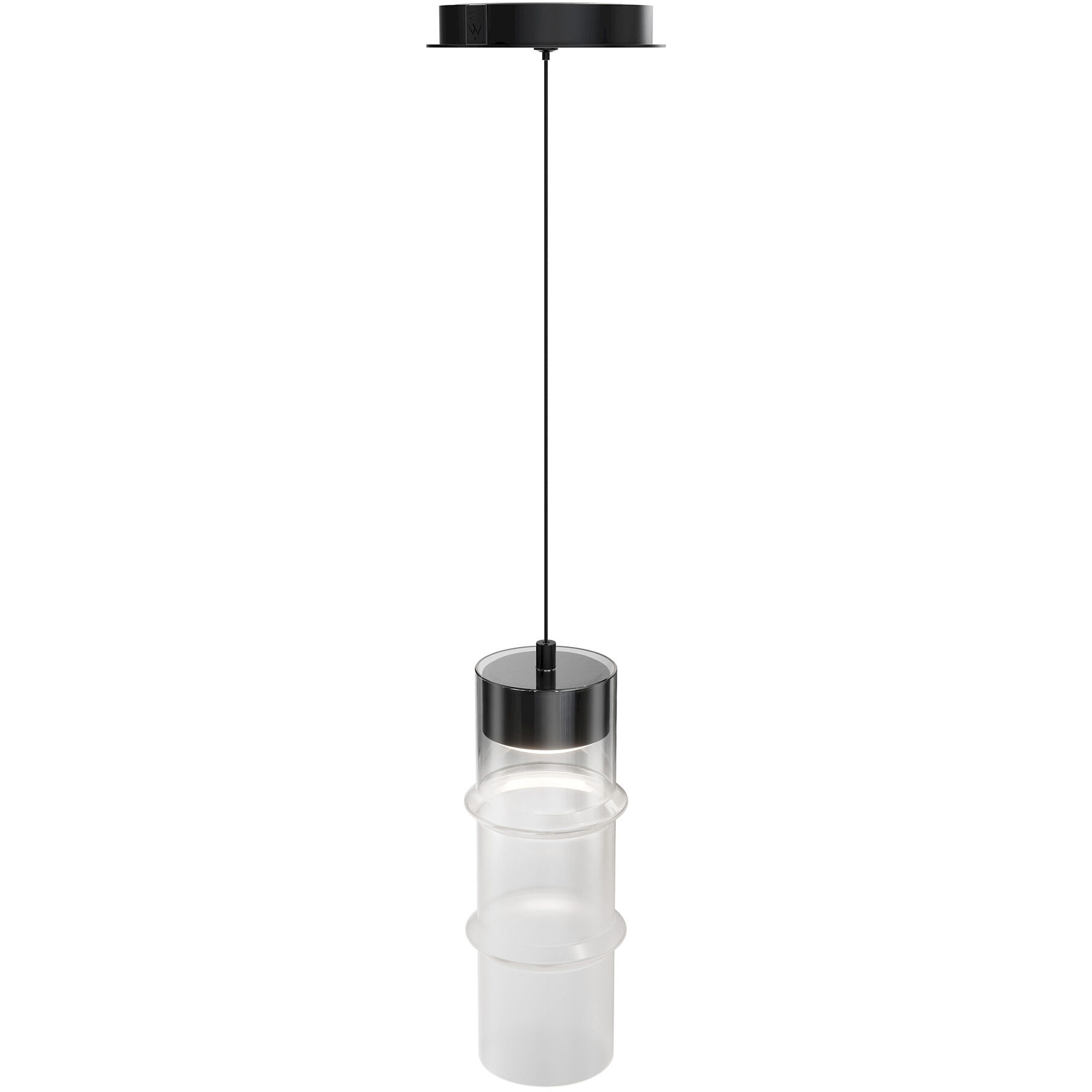 Kanister LED 4.63 inch Powder Coated Black Mini-Pendant Ceiling Light in Black White Glass, dweLED