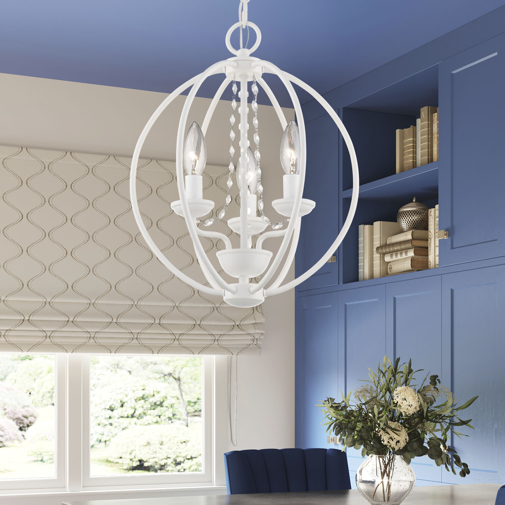 Arabella 3 Light 12 inch White Convertible Mini Chandelier/ Semi-Flush Ceiling Light, Globe