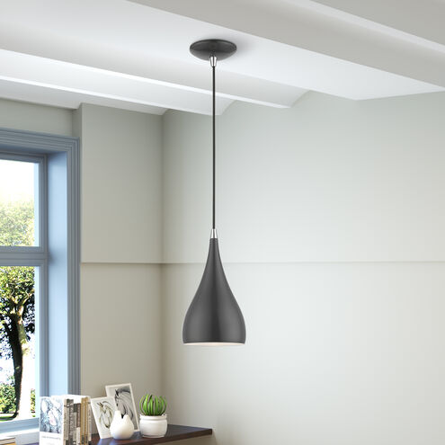 Amador 1 Light 6.25 inch Shiny Dark Gray with Polished Chrome Accents Mini Pendant Ceiling Light