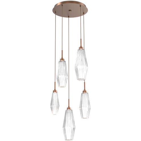 Aalto LED 19.8 inch Burnished Bronze Chandelier Ceiling Light in Optic Rib Clear, 2700K LED, Round Multi-Port